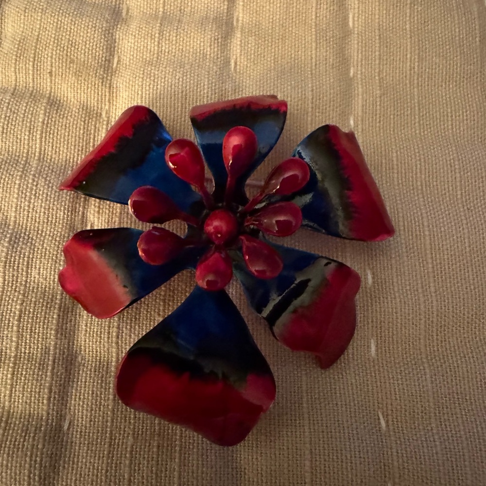 Red and Blue Floral Brooch